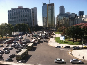 Regular Tuesday morning traffic. (Plaza San Martin to the right)